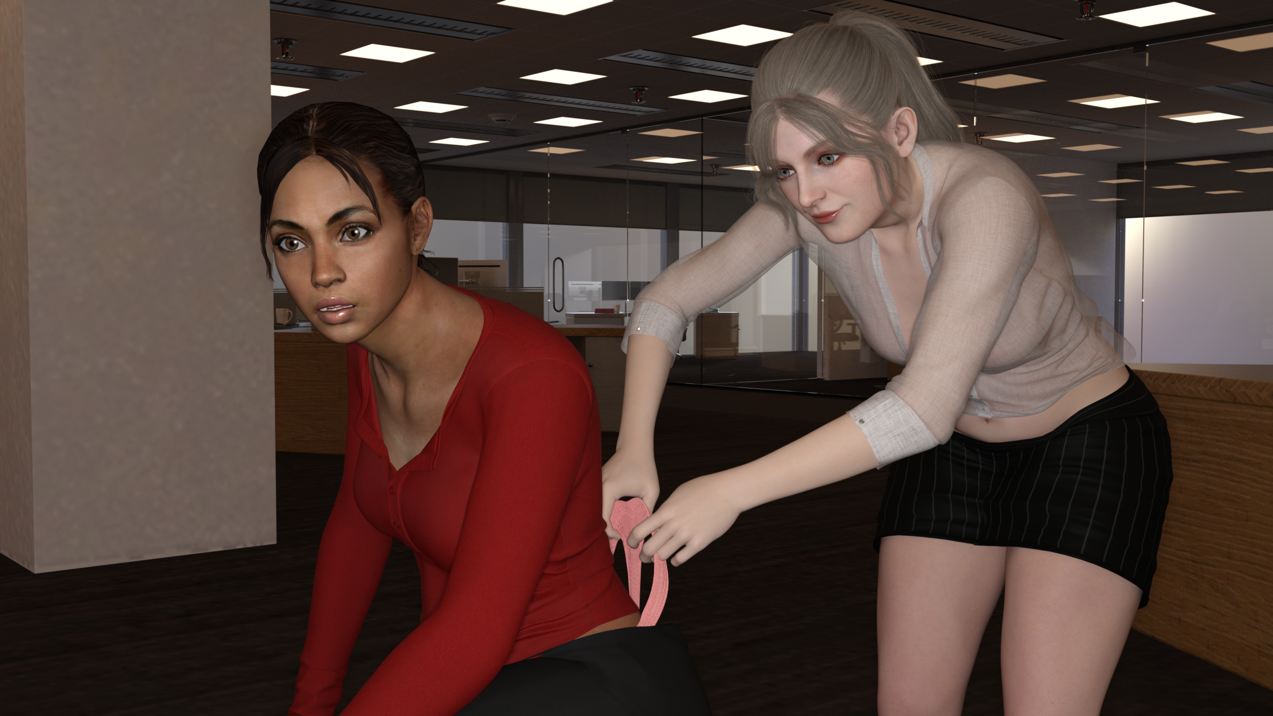 Ashley giving Sheva a Wedgie