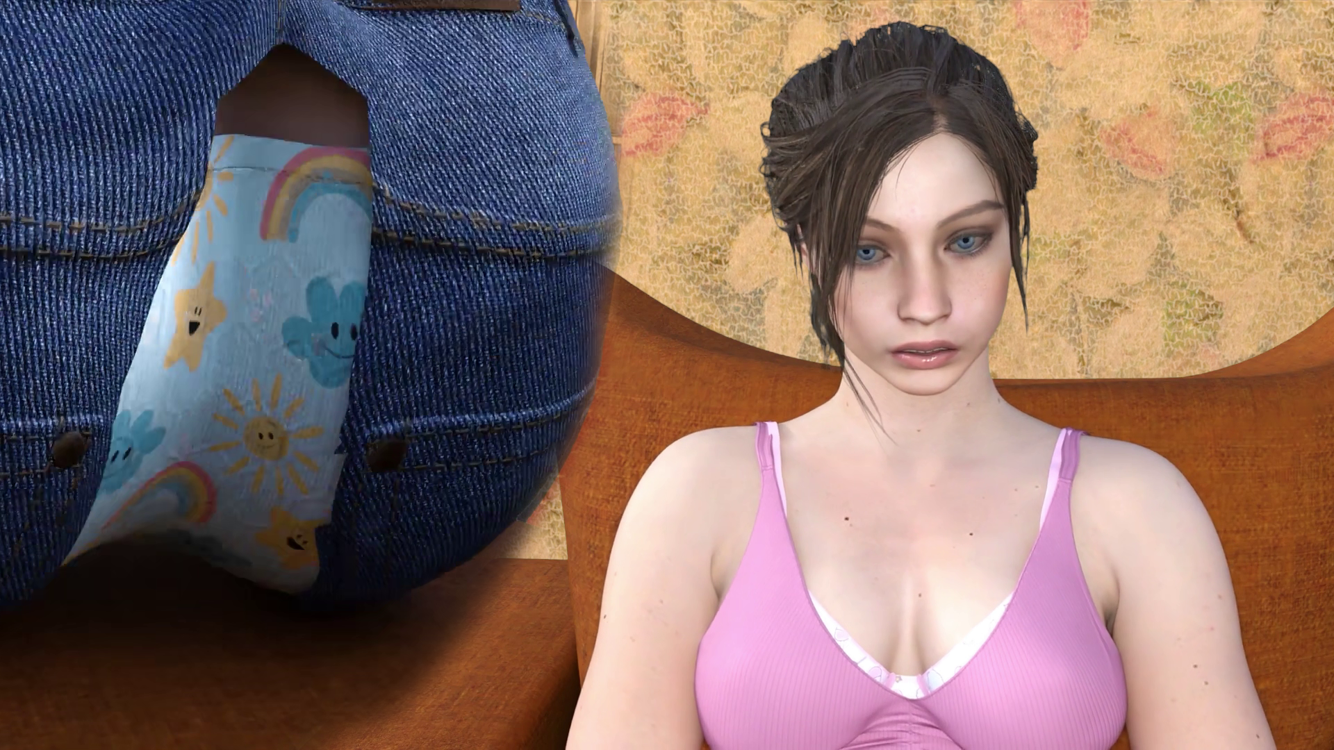 Claire splits her jeans