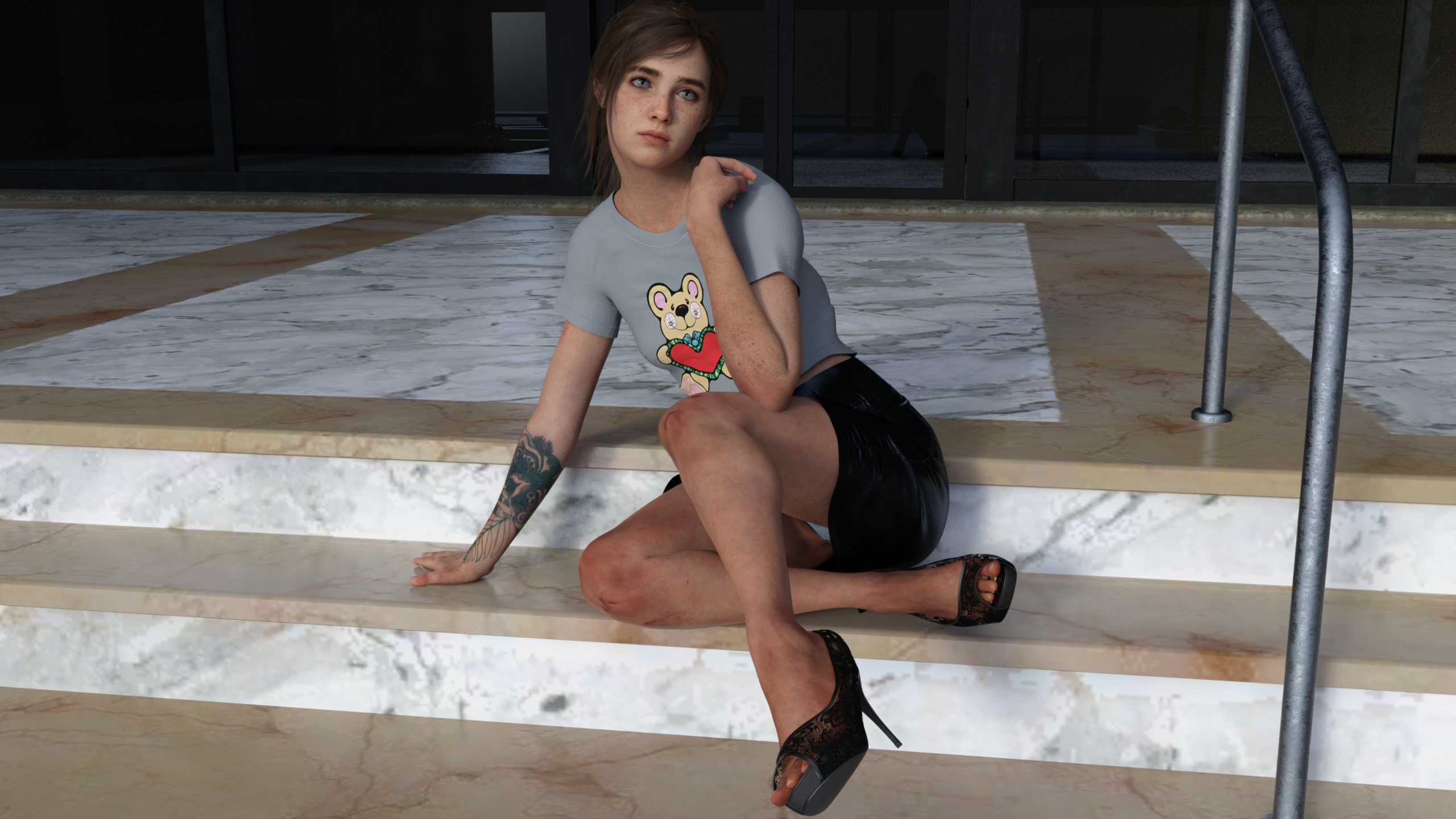 Ellie posing on the steps