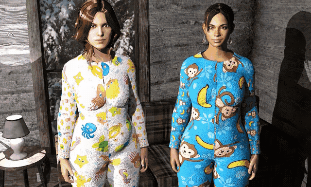 Helena and Sheva in onesies